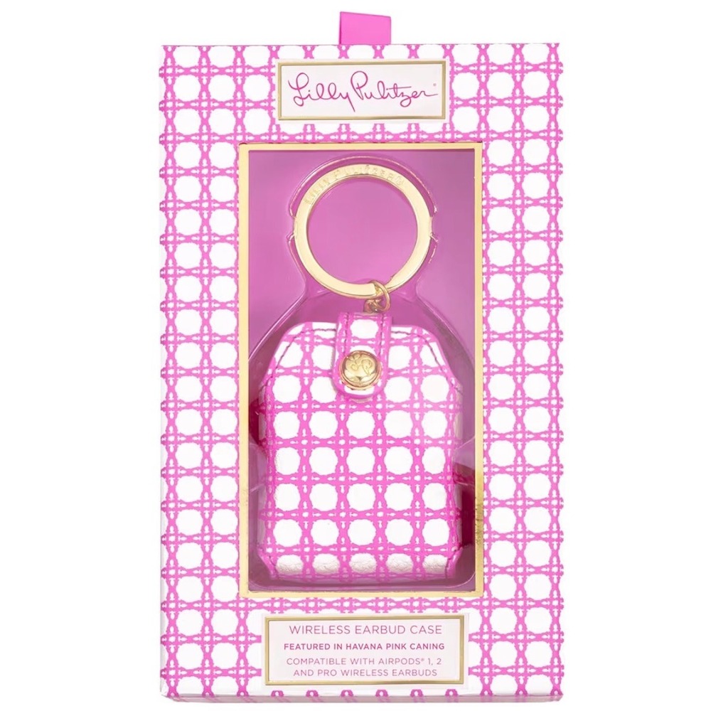 Lilly Pulitzer Havana Pink Caning Wireless Earbud Case AirPods 1 2 Pro Keychain